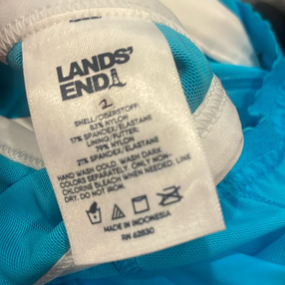 Lands’ End High Neck Zip Racerback Tankini Electric blu turquoise white Sz 2 NWT
